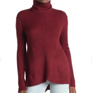 Sweet Romeo Wine Red Ribbed Turtleneck Tunic Sweater